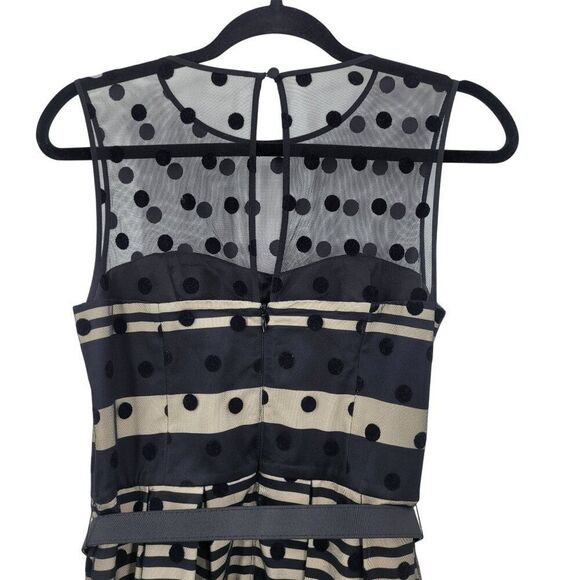 Eliza J Illusion Dot Charmeuse Fit & Flare Dress Sz 6 Black Retro 60s Party - Picture 10 of 13